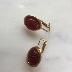 Gold Carnelian Scarab Earrings